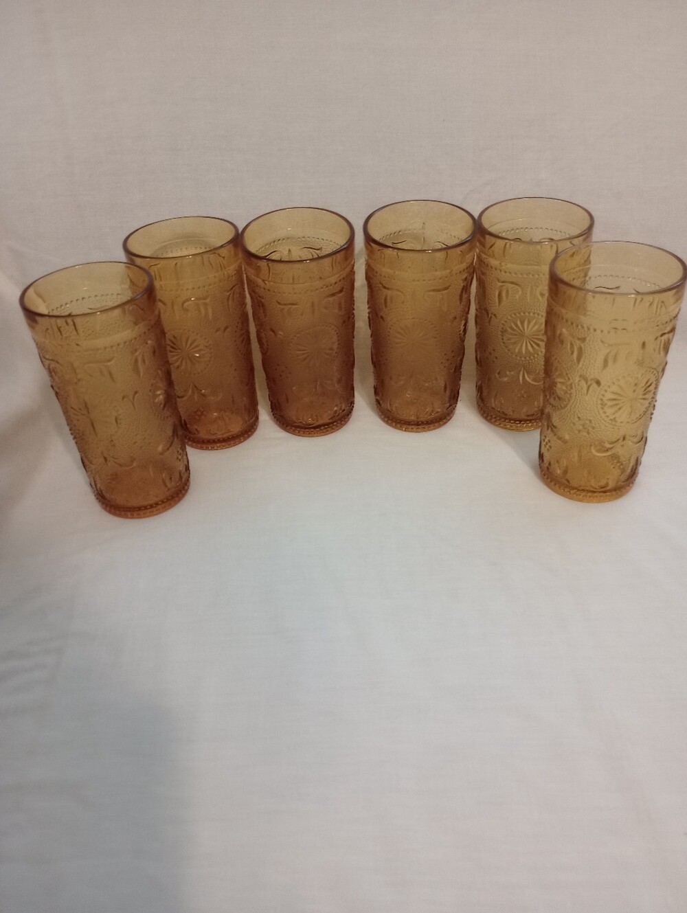 American Concord Amber Sunburst 10 oz Tumblers By Brockway Glass - Set of 6